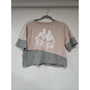 Kappa Shirt Womens Medium Pink White Crop Top Tee Short Sleeve Trendy Ladies